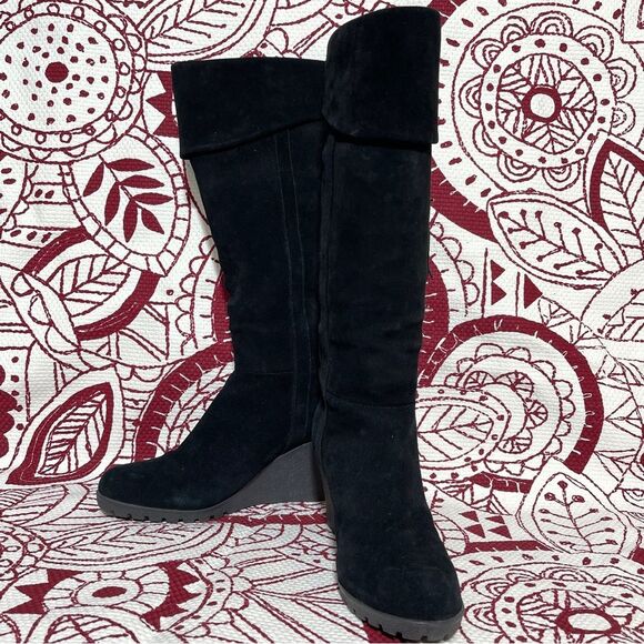 black wedges suede leather boots size 36 - Picture 3 of 9